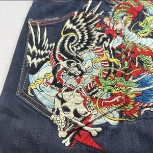 RARE Ed Hardy Dark Wash 2009 Tiger Dragon Scull Tattoo Jeans